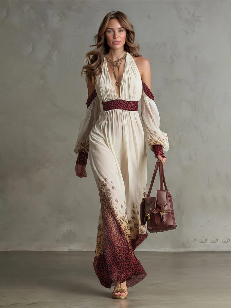 Printed Leopard Print Resort Maxi Dress
