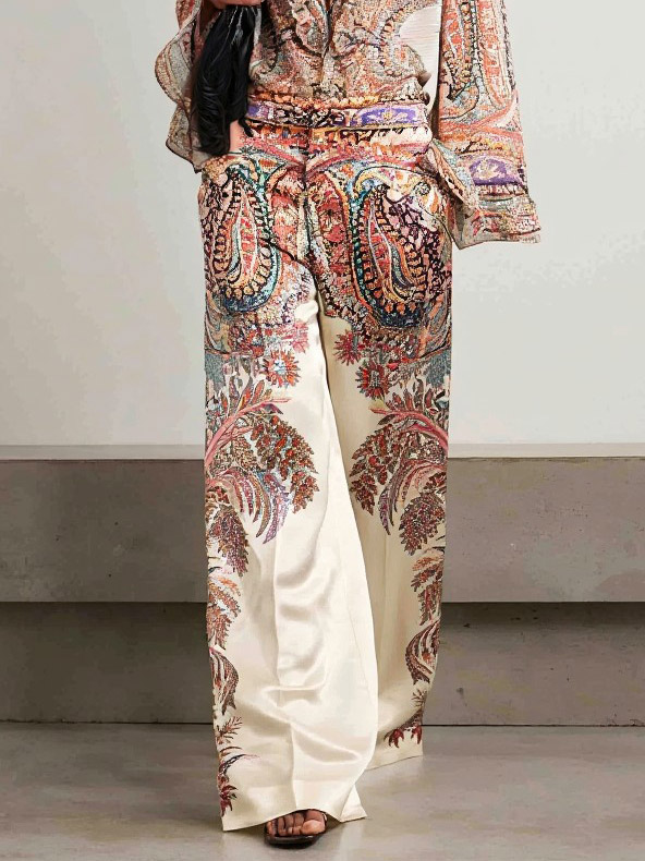 Printed Wide-Leg Vintage Pants